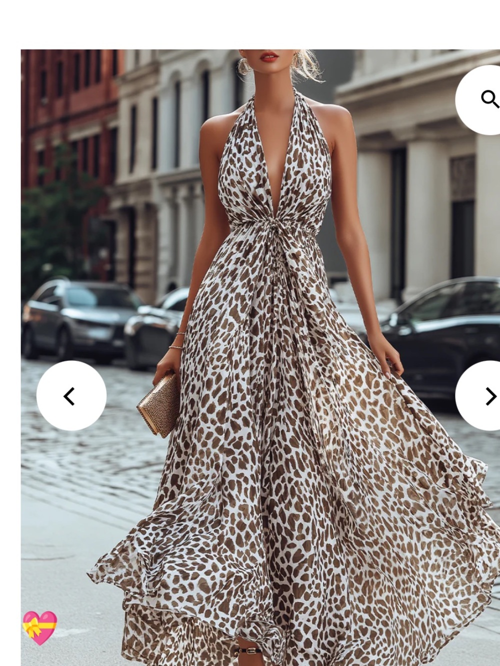 Leopard Print Halter Maxi Dress - Brown/White